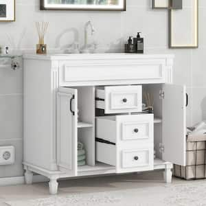 36 in. W x 18.1 in. D x 34 in. H Bath Vanity in White with White Resin Top, Single Sink, 2 Soft Closing Doors, 2 Drawers