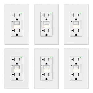 20 AMP 125V Duplex Tamper Resistant Self-Test GFCI Outlet with Night Light w/Screwless Wall Plate UL Listed WH (6-Pack)