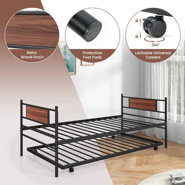 Costway Black Twin 2-in.-1 Daybed Frame with Trundle Bed Set Costway Black Twin 2-in.-1 Daybed Frame with Trundle Bed Set