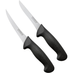 2-Piece 6 in. High-Carbon Steel Flexible Curved and Straight Stiff Boning Kitchen Knives with Ergonomic Handle, Black