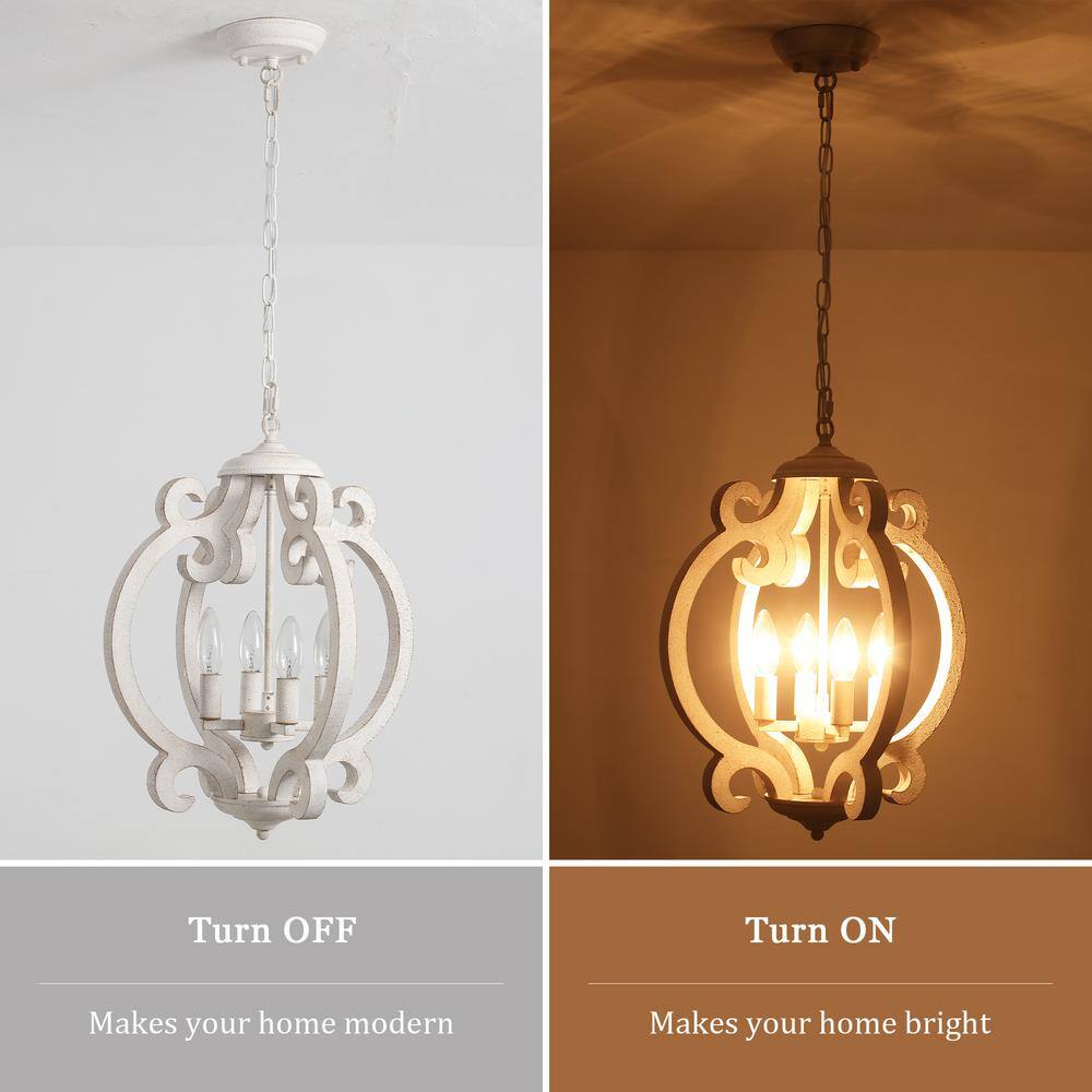 White Distressed Wood French Country Chandelier with Metal Details