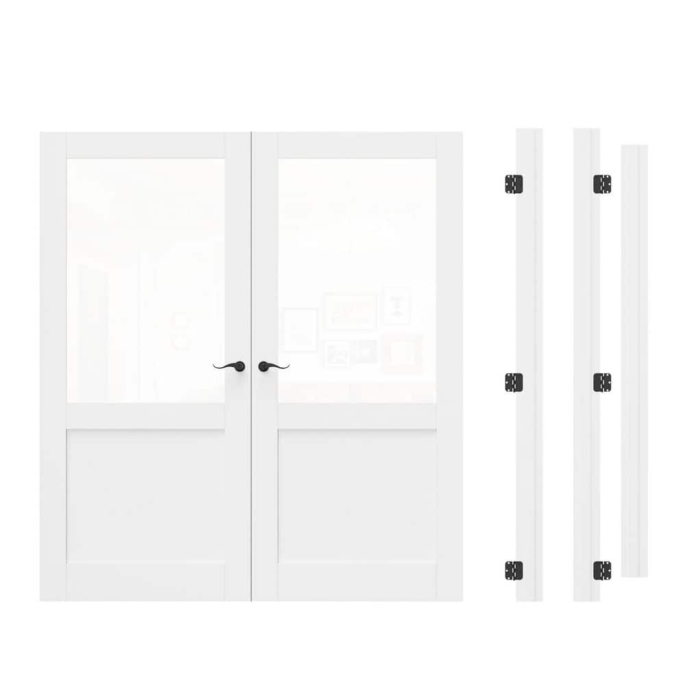 72 in. x 80 in. 1/2-Lite Clear Glass Universal White Solid Core Wood Double Prehung French Door+ Quick Assemble Jamb price history on PriceWatchPro
