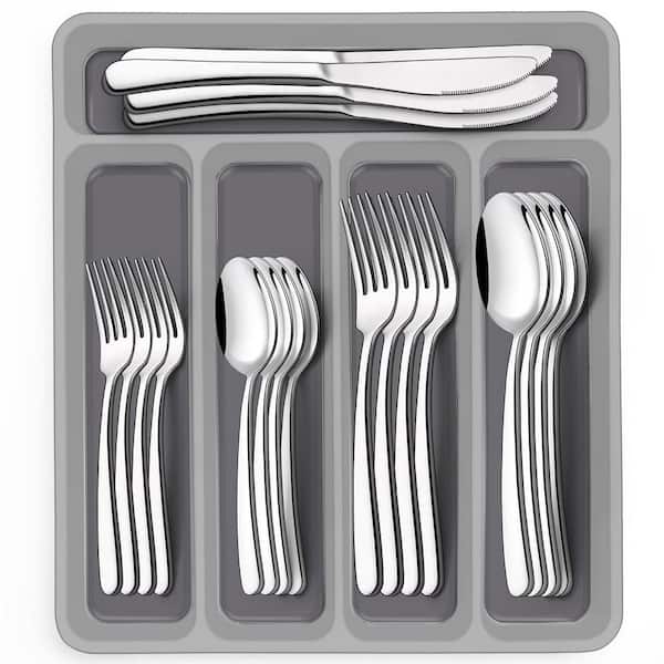 40-Piece Silver Stainless Steel Flatware Set with Organizer (Service for 8), Food-Grade Tableware Cutlery Set