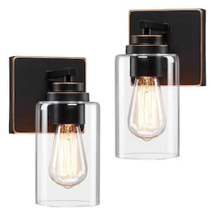 5 in. 1-Light Oil Rubbed Bronze Wall Mount Lantern Sconces with Dimmer Switch (Set of 2)