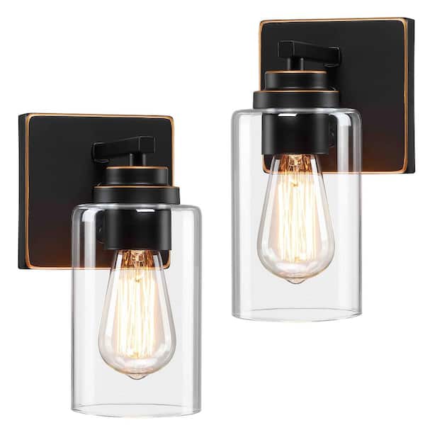 Pia Ricco 5 in. 1-Light Oil Rubbed Bronze Wall Mount Lantern Sconces with Dimmer Switch (Set of 2)