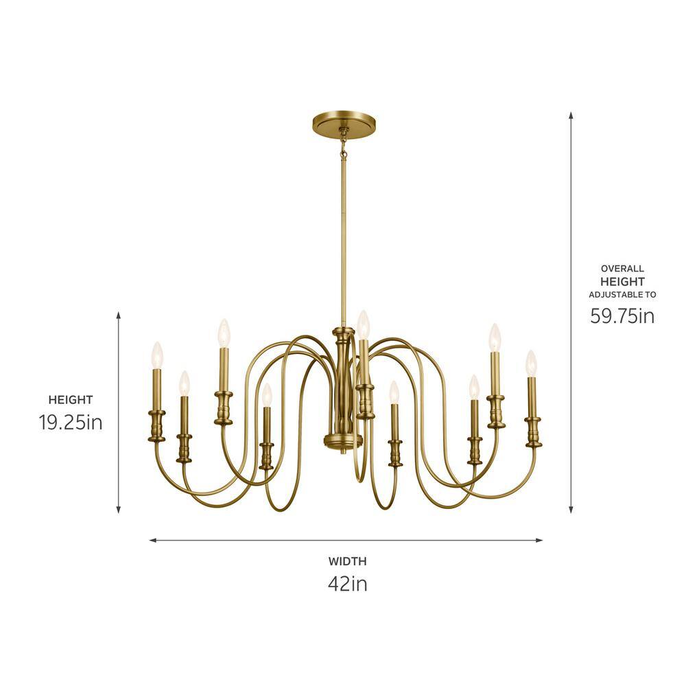 Karthe 42" 9-Light Natural Brass Candle Chandelier