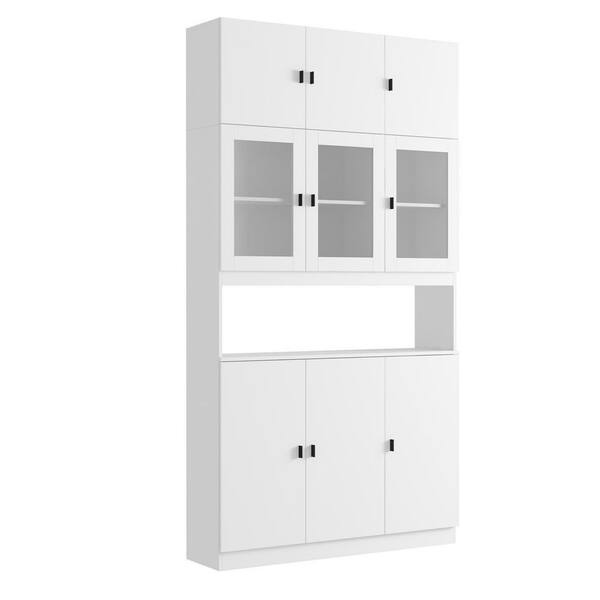 FUFU&GAGA 3-in-1 White Wood Buffet and Hutch Combination Cabinet with ...