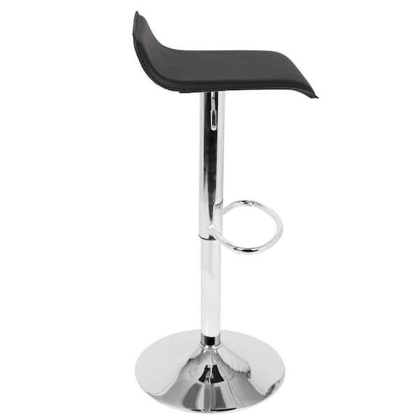Ale Chrome Metal and Black Faux Leather Adjustable Barstool with Oval Footrest
