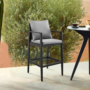 Cayman Counter Height Outdoor Patio Bar Stool with Gray Cushions