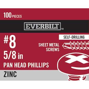 #8 x 5/8 in. Zinc Plated Phillips Pan Head Sheet Metal Screw (100-Pack)