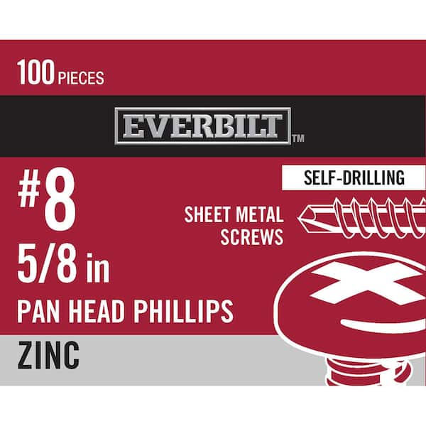 Everbilt #8 x 5/8 in. Zinc Plated Phillips Pan Head Sheet Metal Screw (100-Pack)