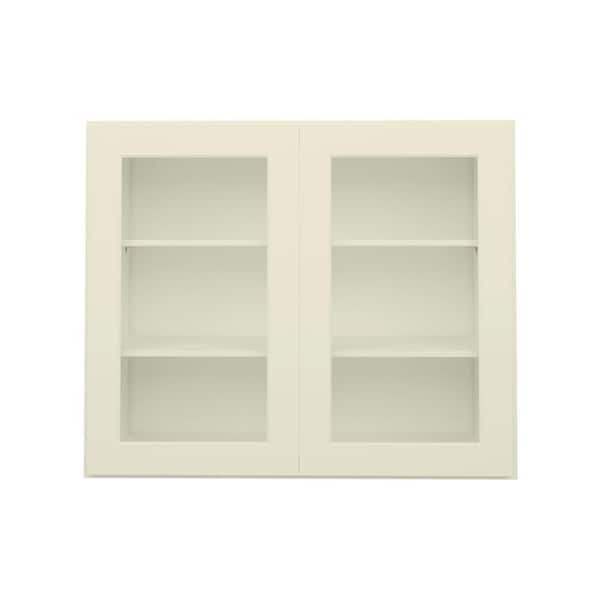 HOMLUX 30 in. W x 12 in. D x 30 in. H in Antique White Ready to Assemble Wall Kitchen Cabinet with No Glasses