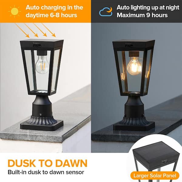 22.5 Inch Large Solar Post Light – Dusk To Dawn Outdoor Lamp With Pier Mount Base, Waterproof Black Pole Light For Yard, Patio, Garage