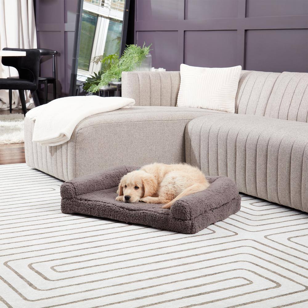 Medium Fossil Sherpa Sofa Style Dog Bed