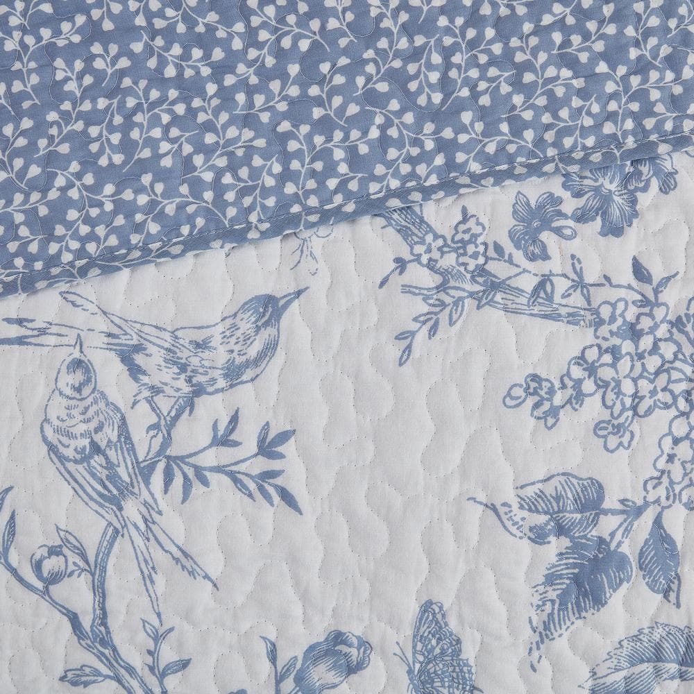 Chantilly Blue Floral Cotton Twin Quilt Set