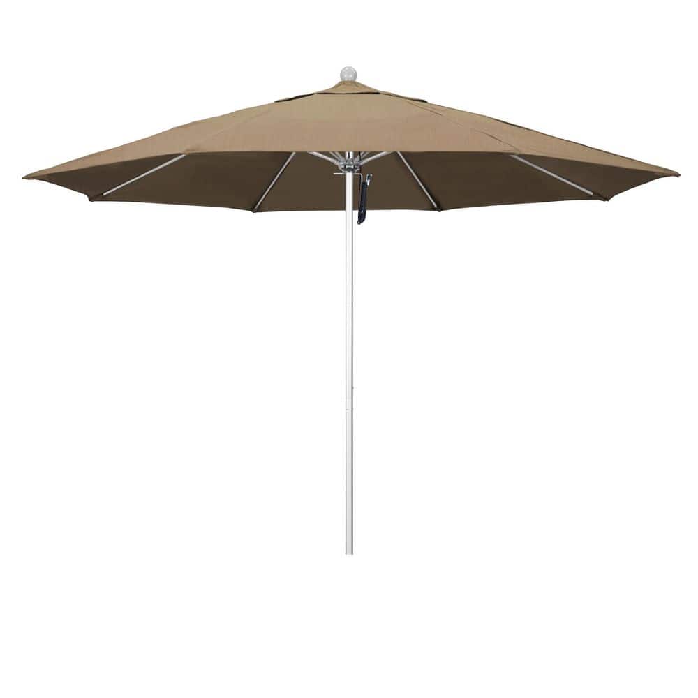 11 ft. Silver Anodized Aluminum Market Patio Umbrella with Fiberglass Ribs Pulley Lift in Heather Beige Sunbrella price history on PriceWatchPro