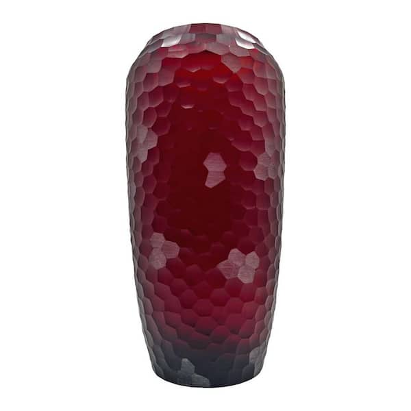 16 in. Red Decorative Cylinder Glass Vase