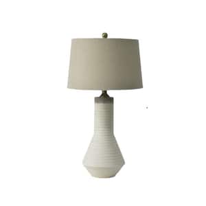 Conical 29 in. Coconut White Classic, Casual Bedside Table Lamp for Living Room, Bedroom with Beige Linen Shade