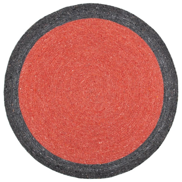 SAFAVIEH Braided Red Black 6 ft. x 6 ft. Abstract Border Round Area Rug