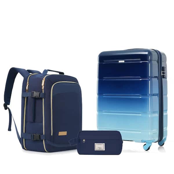 3-Pieces Navy ABS Plastic Luggage Set with TSA Lock and Travel Duffel Bag Wet-Dry Toiletry Bag
