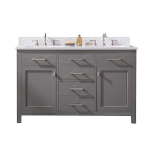 Jasper 54 in. W x 22 in. D Bath Vanity in Gray with Engineered Stone Vanity Top in Carrara White with White Sinks