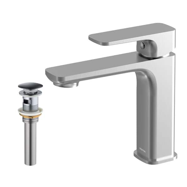Karran Venda Single Handle Single Hole Basin Bathroom Faucet with Matching Pop-up Drain in Stainless Steel