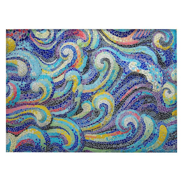 Surfside Blue 1 ft. 8 in. x 2 ft. 6 in. Geometric Indoor/Outdoor area rug