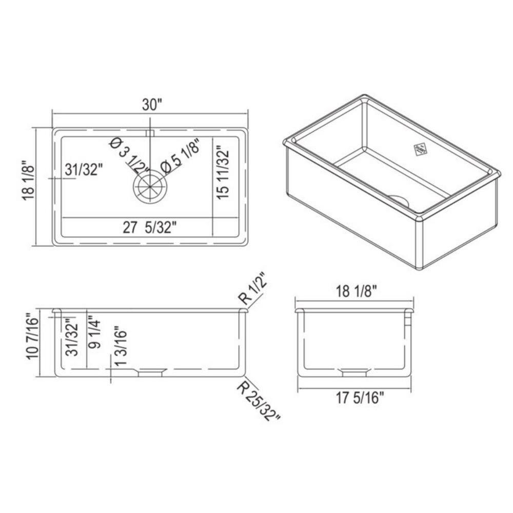 White 30-Inch Fireclay Drop-In Farmhouse Sink