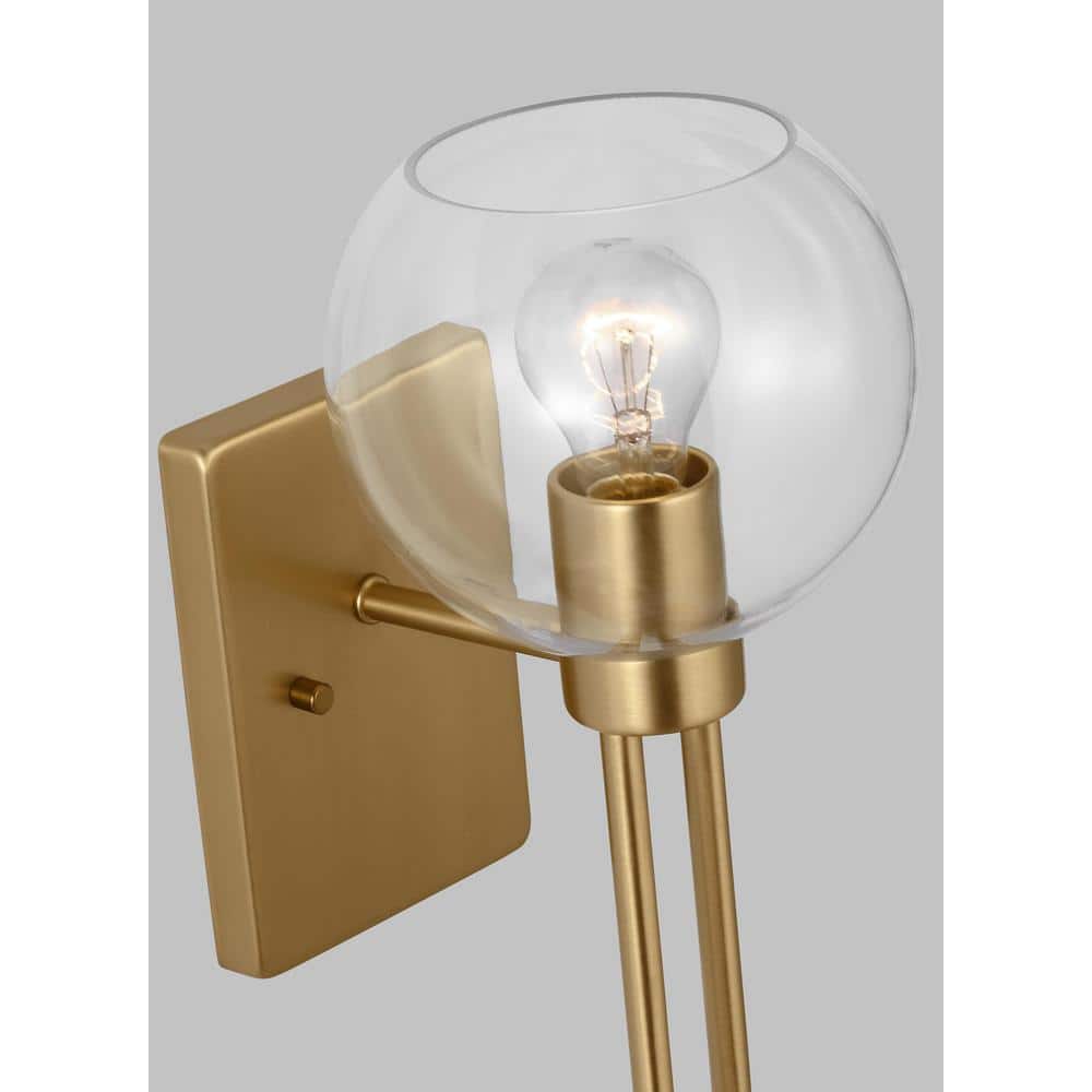 Satin Brass Clear Glass Dimmable Wall Sconce