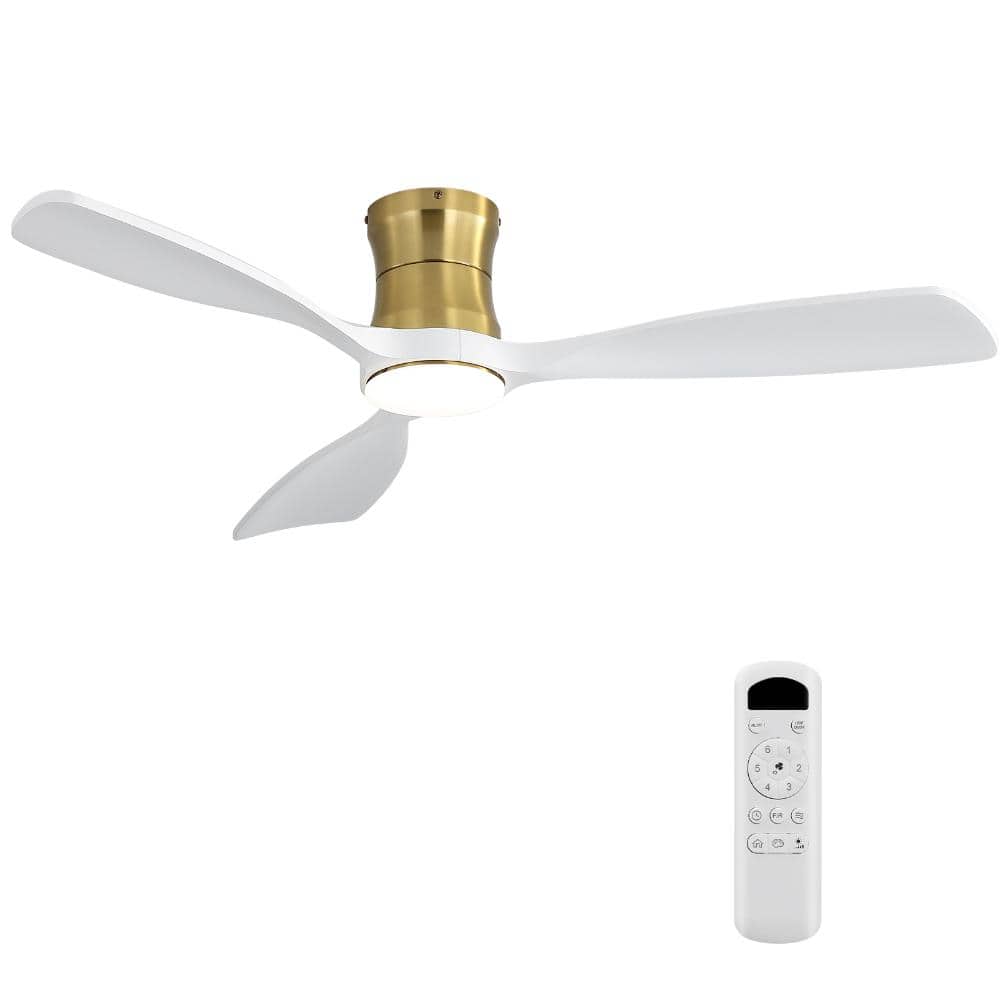 "48"" Gold Body Ceiling Fan White Wood Blades Reversible DC Motor Remote Dimmable" price history on PriceWatchPro