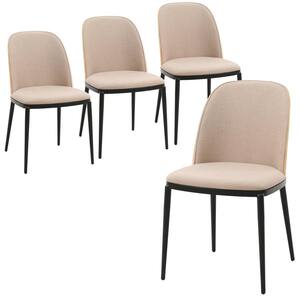 Tule Modern Dining Side Chair with Velvet Seat and Steel Frame Set of 4, Natural Wood/Brown