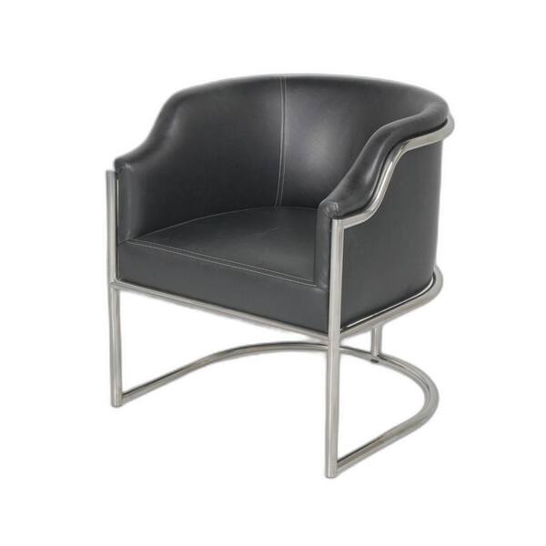 HomeRoots Charcoal Genuine Leather And Stainless Curved Back Arm Chair