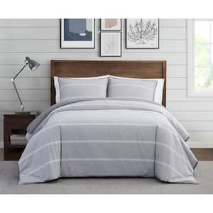 Niari Yarn Dye 3-Piece Grey Stripe Cotton Full/Queen Comforter Set