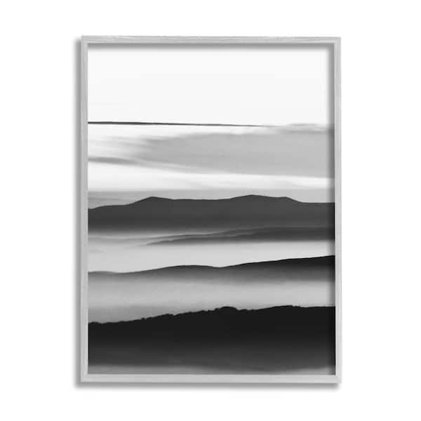 Stupell Industries "Misty Clouds Eerie Mountain Landscape Black White" by Design Fabrikken Framed Nature Wall Art Print 16 in. x 20 in.