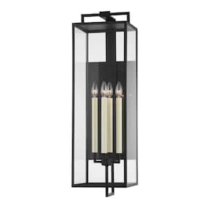 Beckham 10 in. 4-Light Textured Bronze Outdoor Lantern Wall Sconce with Clear Glass Shade