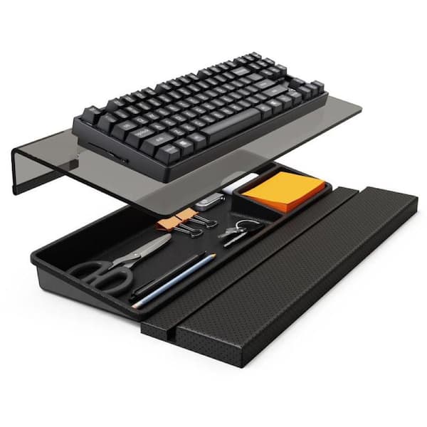 OBJLGEV 3 in 1 Keyboard Stand with Wrist Rest and Storage Tray PU