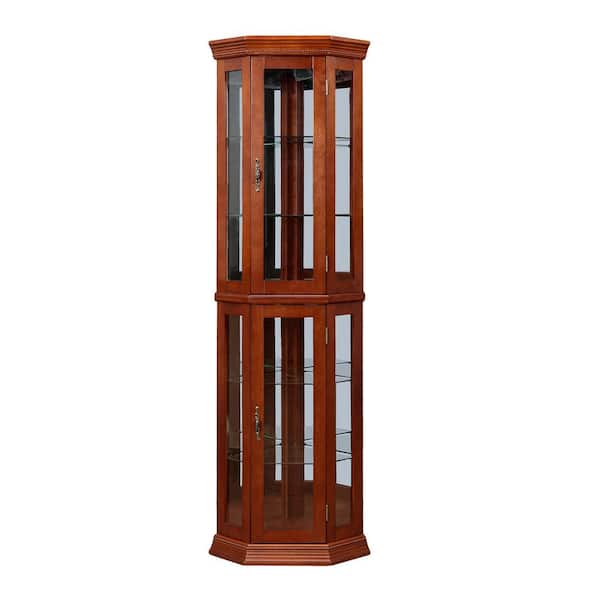 Unbranded 21.50 in. W x 16.00 in. D x 69.75 in. H Brown Linen Cabinet Curio Cabinet with Lights, Adjustable Tempered Glass Shelves