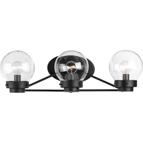 Spatial Collection 3-Light Matte Black Clear Glass Global Bath Vanity Light