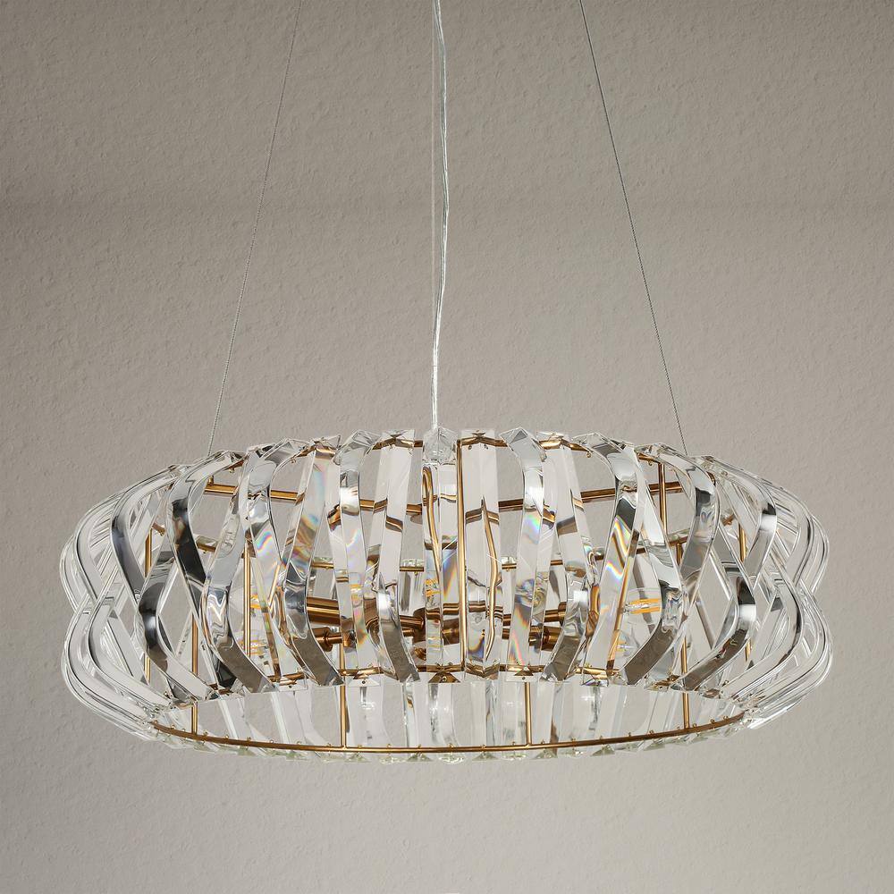 Eurydamas 28.3" Gold Brass Crystal Drum Chandelier