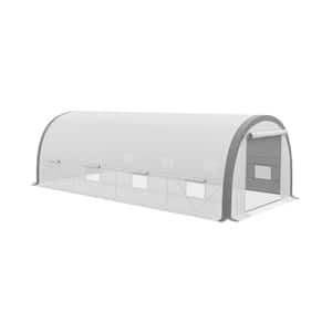 10 ft. x 19.5 ft. x 6.5 ft. Portable Greenhouse Zippered Roll Door, 8-Windows, with 15 Plant Labels and Gloves in White