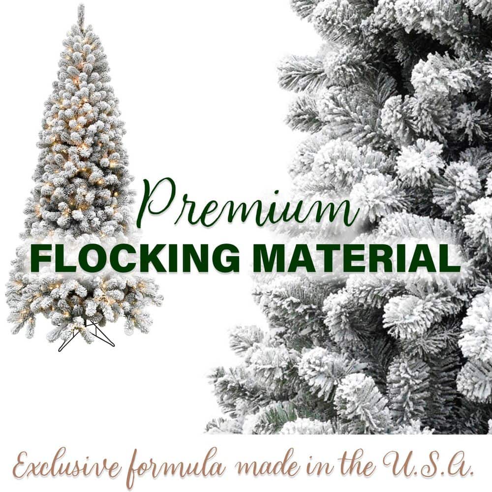 7.5-Ft White Flocked Alaskan Pine Christmas Tree with LED Lights