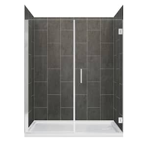 Marina 60 in. L x 30 in. W x 78 in. H Right Drain Alcove Shower Stall/Kit in Slate with Silver Trim