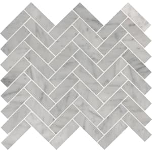 Carrara White Herringbone 13 in. x 13.5 in. Polished Marble Mesh-Mounted Mosaic Tile (10 sq. ft./Case)