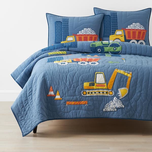 Company Kids Construction Trucks Blue Multi Twin Cotton Quilt