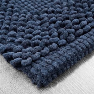 Sophie Border Dark Blue 17 in. x 24 in. Cotton Textured Bath Mat