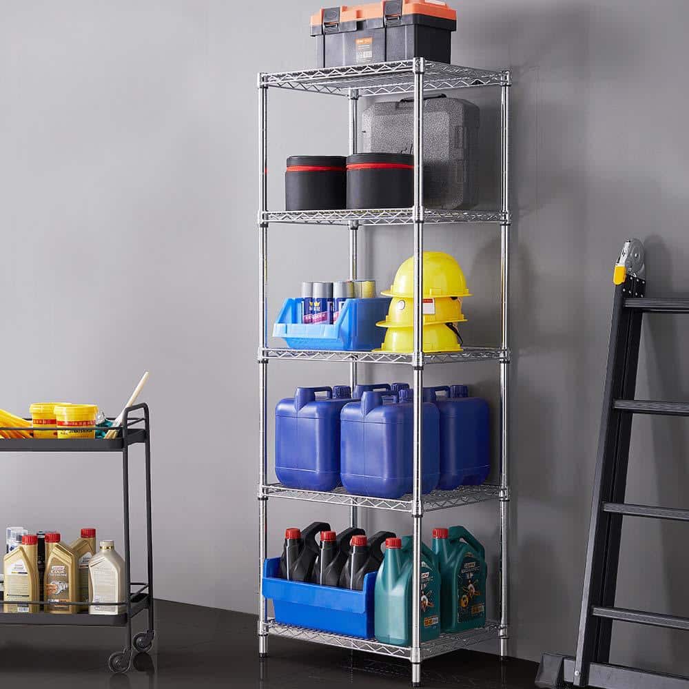 White Adjustable 5-Tier Steel Wire Utility Shelving Unit