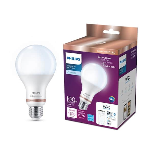Philips 100-Watt Equivalent A21 LED Smart Wi-Fi Light Bulb Daylight (5000K) powered by WiZ with Bluetooth (1-Pack)