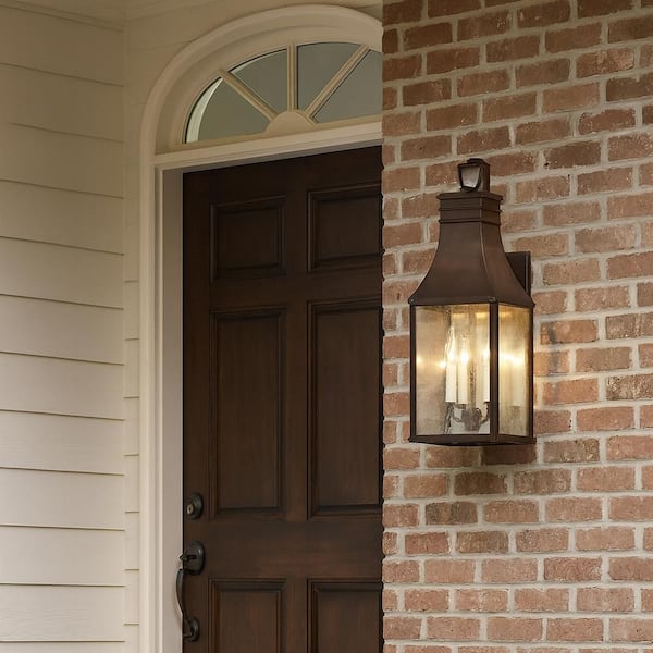 Beacon Hill 3-Light Blackened Copper Hardwired Outdoor Wall Lantern Sconce