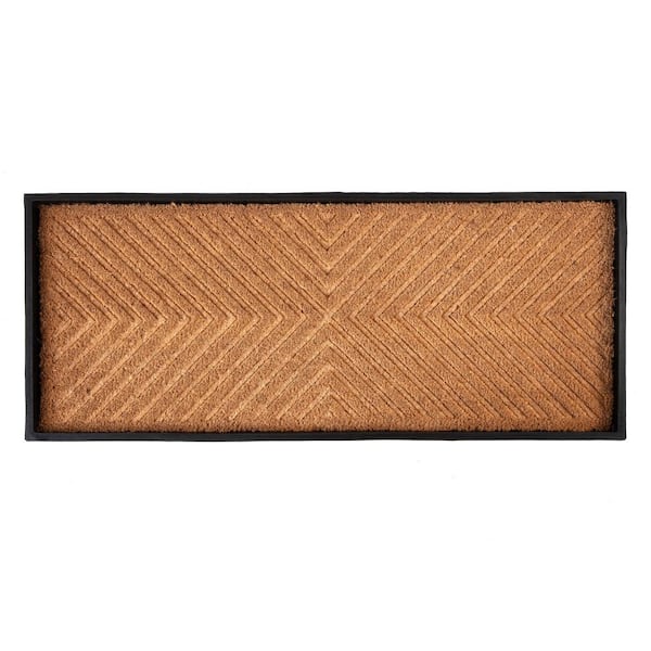 Anji Mountain 34.5 in. x 14 in. x 1.5 in. Natural & Recycled Rubber Boot Tray with Cross Embossed Coir Insert, Black/ Tan