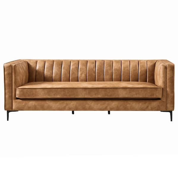 Ashcroft Furniture Co Kali In W Square Arm Mid Century Modern Luxury Faux Leather Sofa In